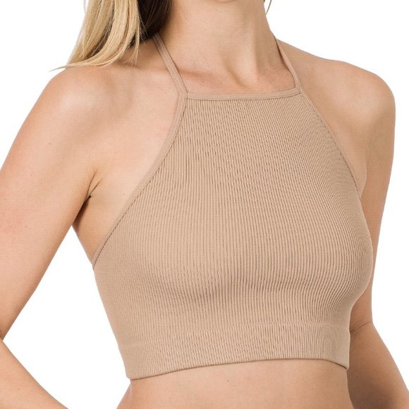 Zenana NWT Ribbed Seamless Cropped Cami Top in Ash Mocha - Picture 1 of 1